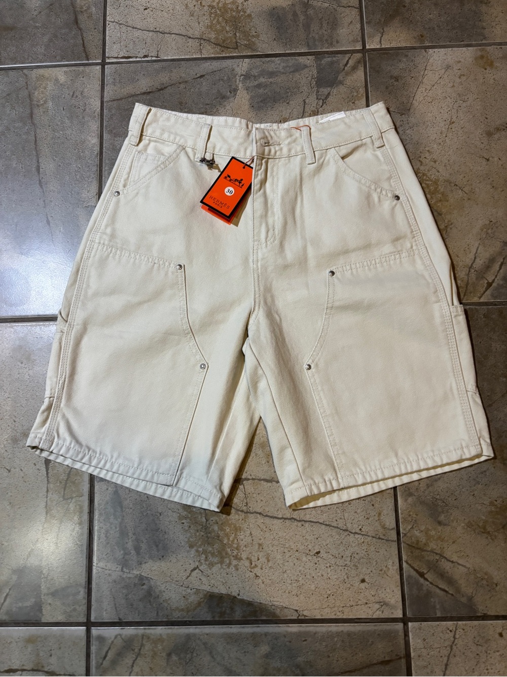 Hermes Men's Off-White double knee Shorts